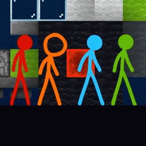 A Group Of Stick Figures Are Standing Next To Each Other In Different Colors GIF