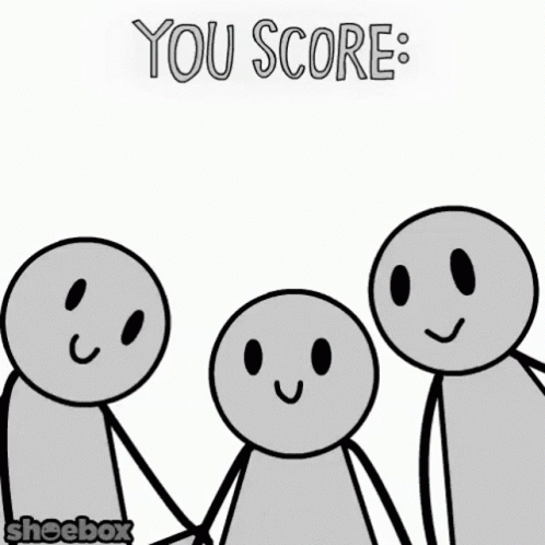 A Group Of Stick Figures Holding Signs That Say You Score GIF