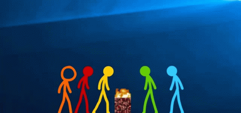 A Group Of Stick Figures Standing Next To Each Other With A Blue Background GIF