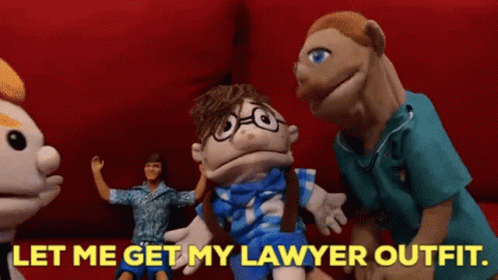 a group of stuffed animals are standing next to each other and one of them says let me get my lawyer outfit