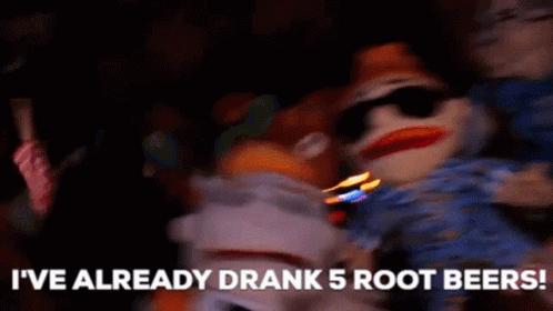 A Group Of Stuffed Animals With The Words I 'Ve Already Drank 5 Root Beers Below Them GIF