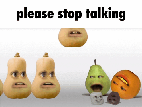 A Group Of Vegetables With Faces On Them And The Words Please Stop Talking Above Them GIF