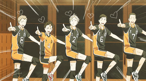 A Group Of Volleyball Players Are Standing In A Row And One Has The Number 6 On His Jersey GIF