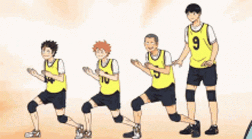 A Group Of Volleyball Players Are Standing Next To Each Other On A Court . GIF