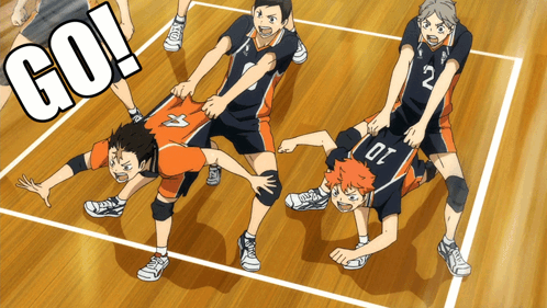 A Group Of Volleyball Players On A Court With The Word Go In The Background GIF