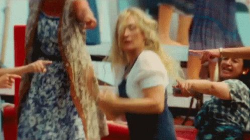 A Group Of Women Are Dancing And Pointing At Each Other GIF