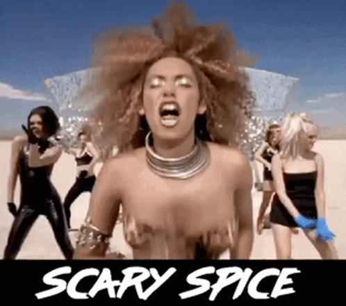 A Group Of Women Are Dancing In A Video For Scary Spice . GIF
