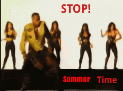 A Group Of Women Are Dancing In Front Of A Stop Sommer Time Sign GIF