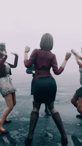 A Group Of Women Are Dancing On A Frozen Lake GIF