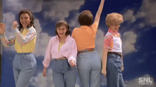A Group Of Women Are Dancing On A Stage With The Snl Tumblr Logo In The Corner GIF