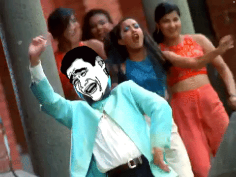 A Group Of Women Are Dancing With A Man In A Blue Suit GIF