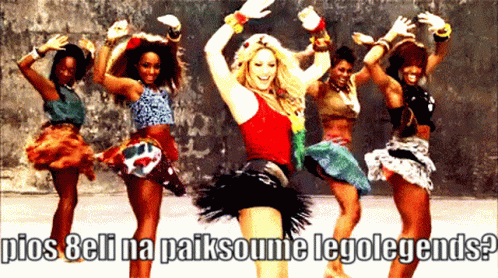a group of women are dancing with the words pios beli na paiksoume legolegends