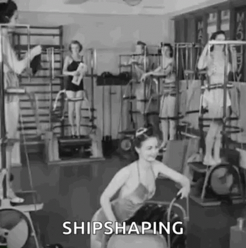 A Group Of Women Are Doing Exercises In A Gym And They Are Shipshaping Each Other . GIF