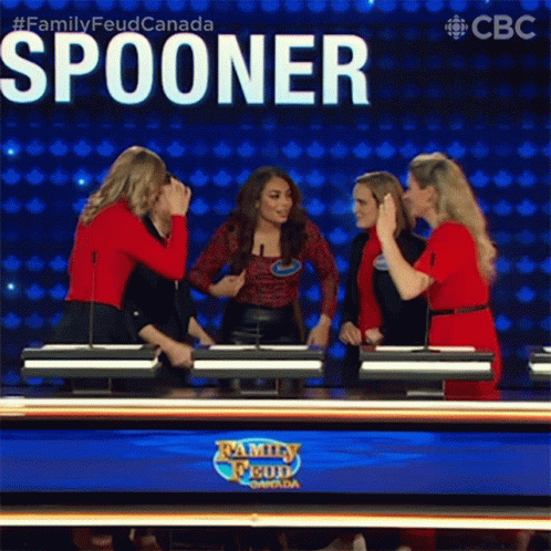 A Group Of Women Are Playing Spooner On A Family Feud Game Show GIF