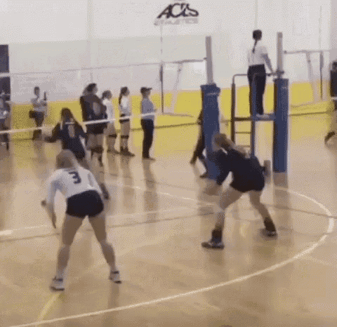 A Group Of Women Are Playing Volleyball On A Court . One Of The Players Has The Number 3 On Her Jersey . GIF
