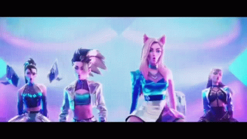 A Group Of Women Are Standing Next To Each Other On A Stage And Dancing . GIF
