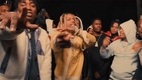 A Group Of Young Men Are Dancing And One Of Them Is Wearing A Sweatshirt That Says ' A ' On The Front GIF
