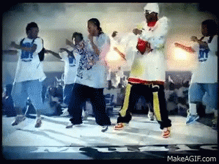 A Group Of Young Men Are Dancing In Front Of A Crowd And The Website Makeagif.com Is On The Bottom GIF