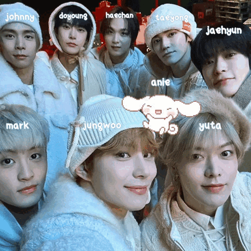 A Group Of Young Men Are Posing For A Picture With The Names Johnny Doyoung Haechan And Taeyong GIF
