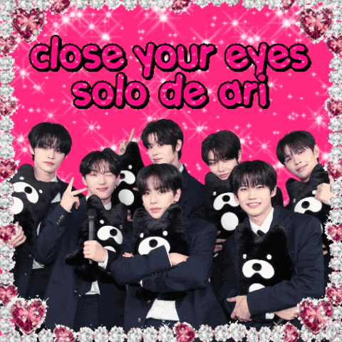a group of young men are posing for a picture with the words close your eyes solo de ari above them