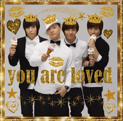 a group of young men holding ice cream cones with the words you are loved in gold
