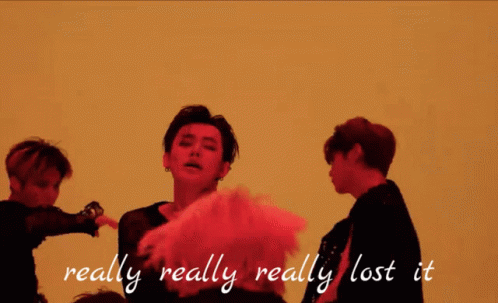 A Group Of Young Men Standing Next To Each Other With The Words " Really Really Really Lost It " Written On The Bottom GIF