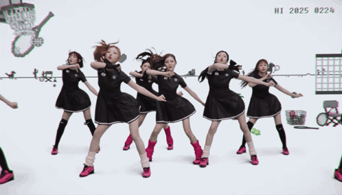 A Group Of Young Women Are Dancing In Front Of A Screen That Says Hi 2025 0224 GIF