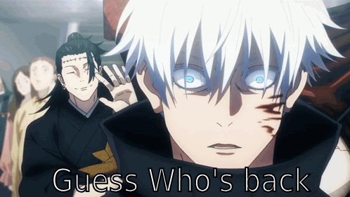 A Guess Who 'S Back Poster With A Man With White Hair And Blue Eyes GIF