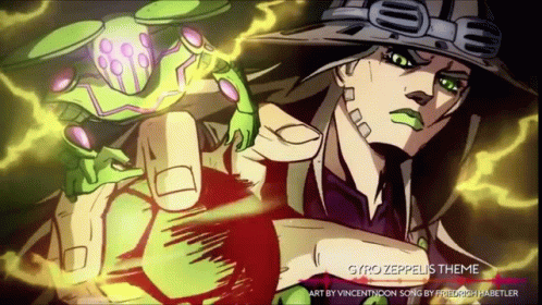A Gyro Zeppeli 'S Theme Is Displayed On A Screen GIF