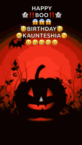 A Halloween Background With A Pumpkin And Bats And The Words Happy Boo GIF