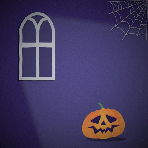 A Halloween Greeting Card With A Pumpkin And Spider Web GIF