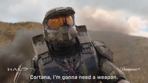 A Halo Character Says Cortana I 'M Gonna Need A Weapon On The Screen GIF