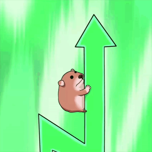 A Hamster Climbs Up A Green Arrow GIF