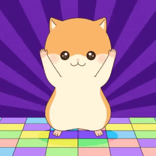 A Hamster Is Standing On A Colorful Tiled Floor With Its Arms In The Air . GIF