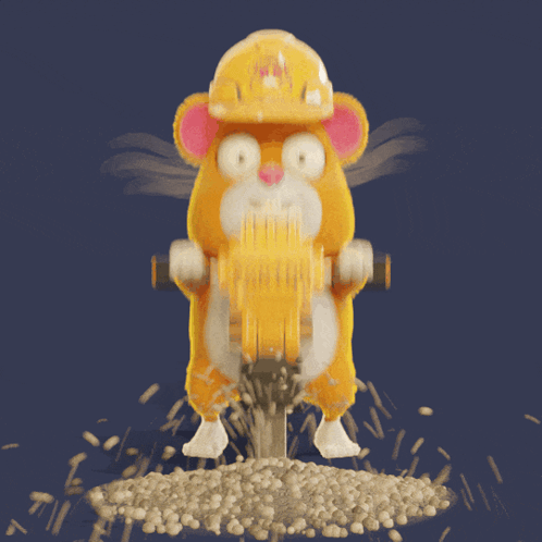 A Hamster Wearing A Hard Hat Is Using A $ Grind Machine GIF