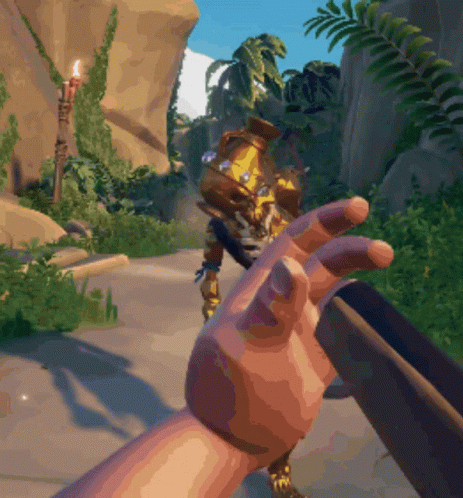 A Hand Holding A Gun In A Video Game With A Bottle In The Background GIF