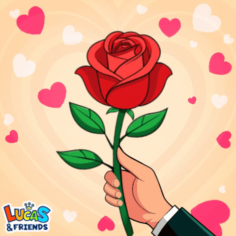 A Hand Holding A Red Rose With Lucas & Friends Written On The Bottom Right GIF
