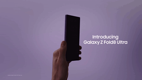 A Hand Is Holding A Cell Phone With The Words Introducing Galaxy Z Fold8 Ultra On The Bottom GIF