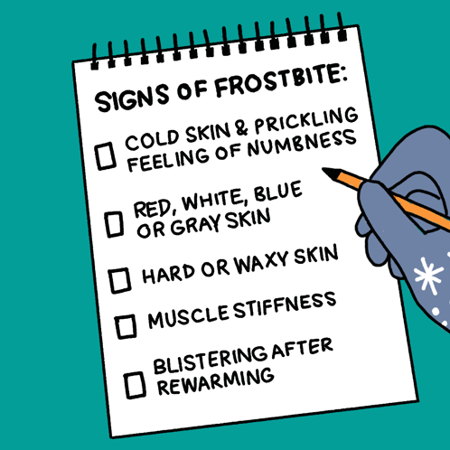 A Hand Is Holding A Pencil And Writing On A Notepad About Frostbite GIF