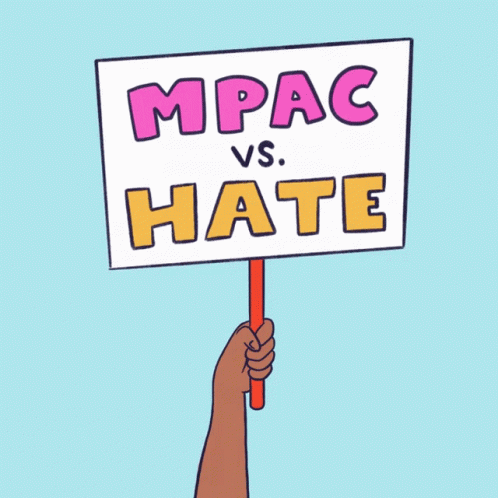 A Hand Is Holding A Sign That Says Mpac Vs. Hate GIF