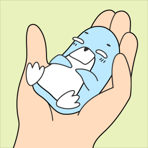 A Hand Is Holding A Small Blue And White Penguin GIF