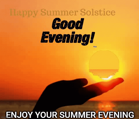A Hand Is Holding The Sun In Front Of A Sunset And Says " Good Evening " GIF