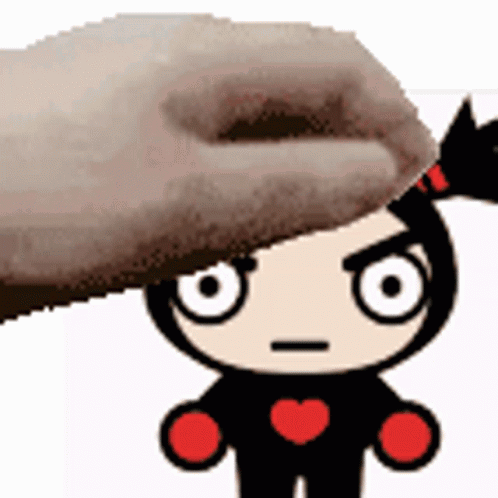 A Hand Is Petting A Cartoon Character With A Heart On His Chest . GIF