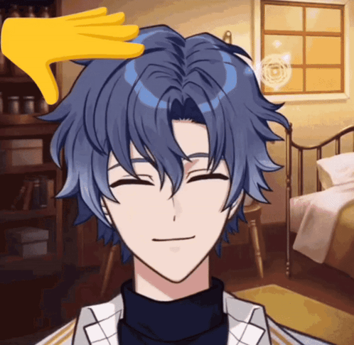 A Hand Is Pointing At A Person 'S Head In A Room GIF