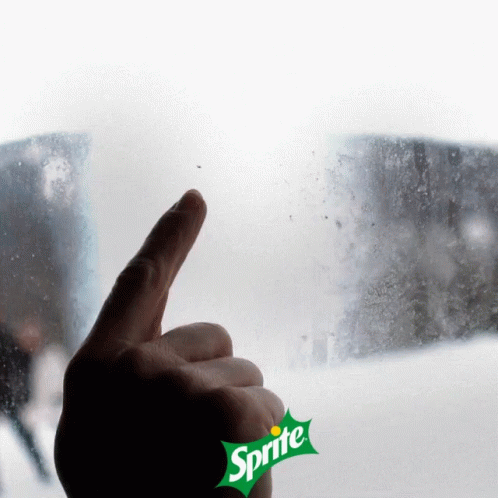 A Hand Is Pointing At A Window With A Sprite Logo On It GIF
