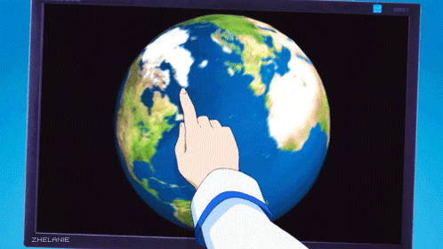 A Hand Pointing At A Globe On A Screen That Says Zhelanie GIF