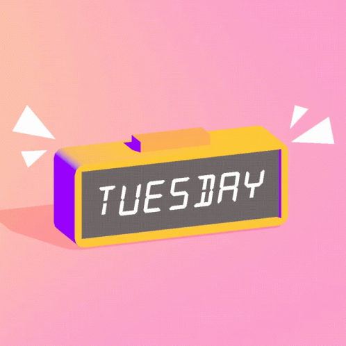 A Hand With Blue Nails Is Holding A Clock That Reads Tuesday GIF