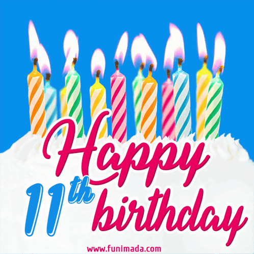 A Happy 11Th Birthday Greeting Card With Candles GIF