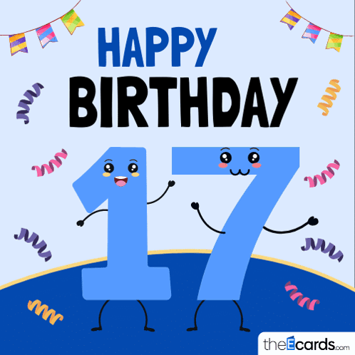 Happy 17Th Birthday Card With Blue Number 17 GIF