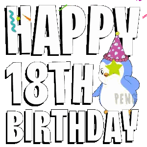 a happy 18th birthday greeting with a penguin wearing a party hat